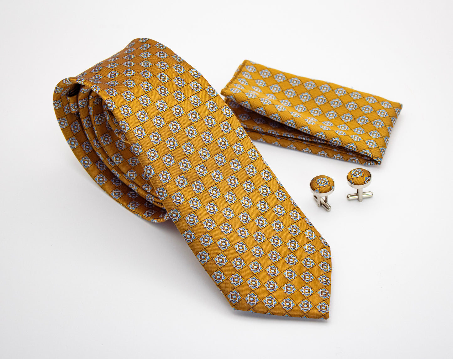 Hupgrades Oxford Necktie Pocket Square Cufflinks Set