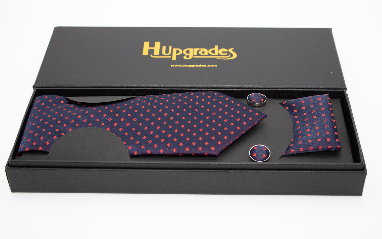 Hupgrades Whispered Wine Necktie Pocket Square Cufflinks Set
