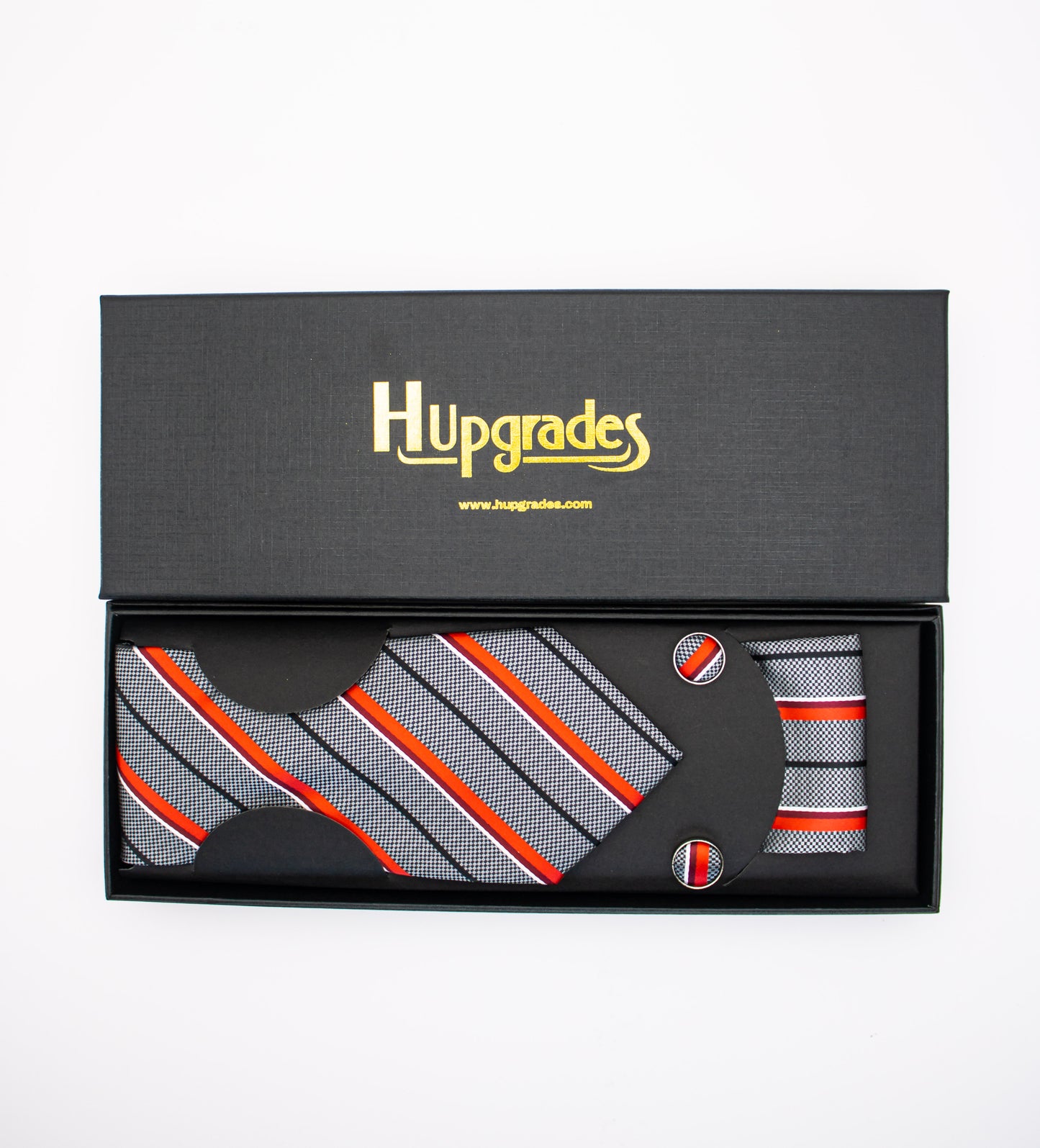 Hupgrades For You Necktie Pocket Square Cufflinks Set