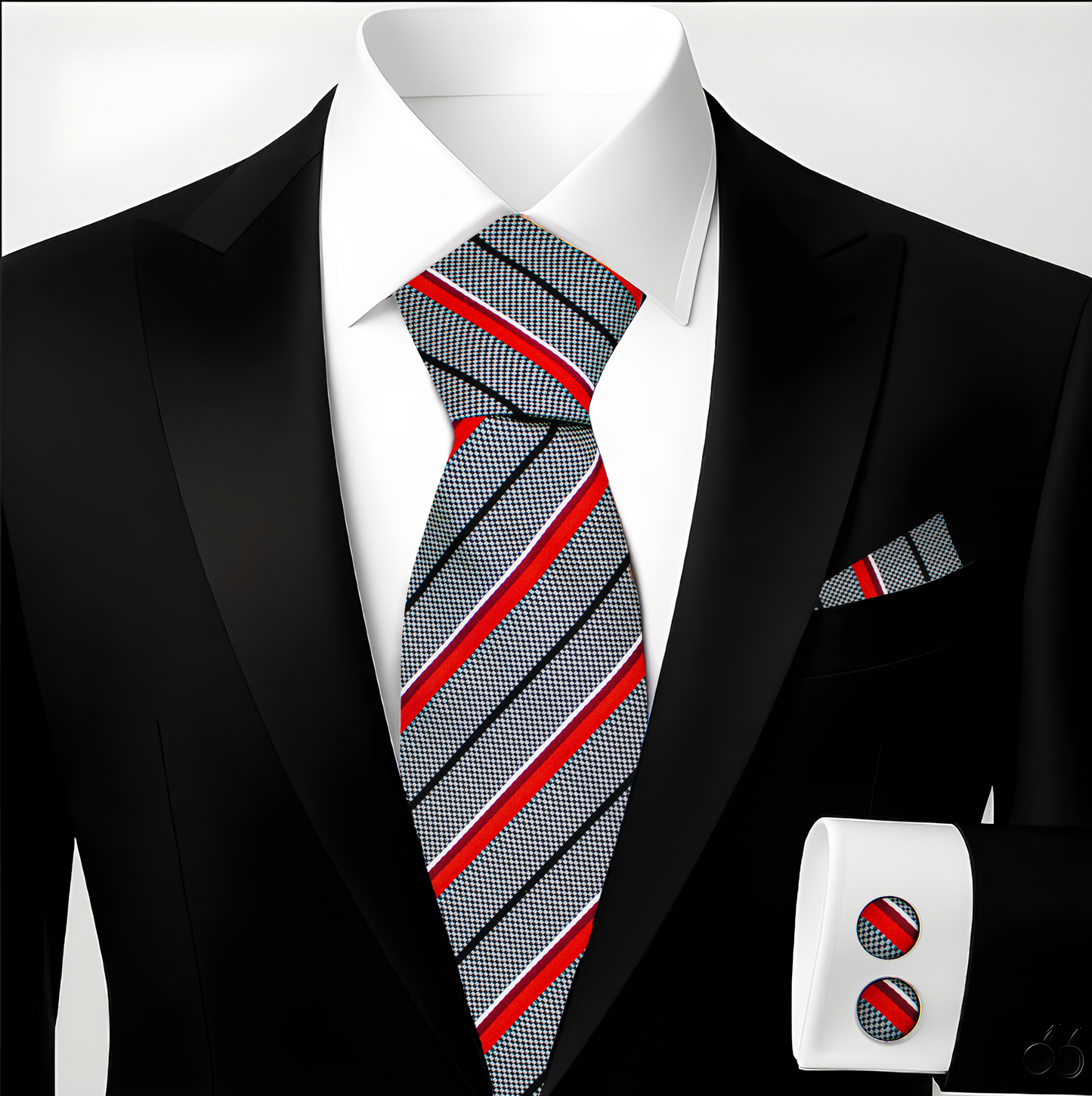 Hupgrades For You Necktie Pocket Square Cufflinks Set