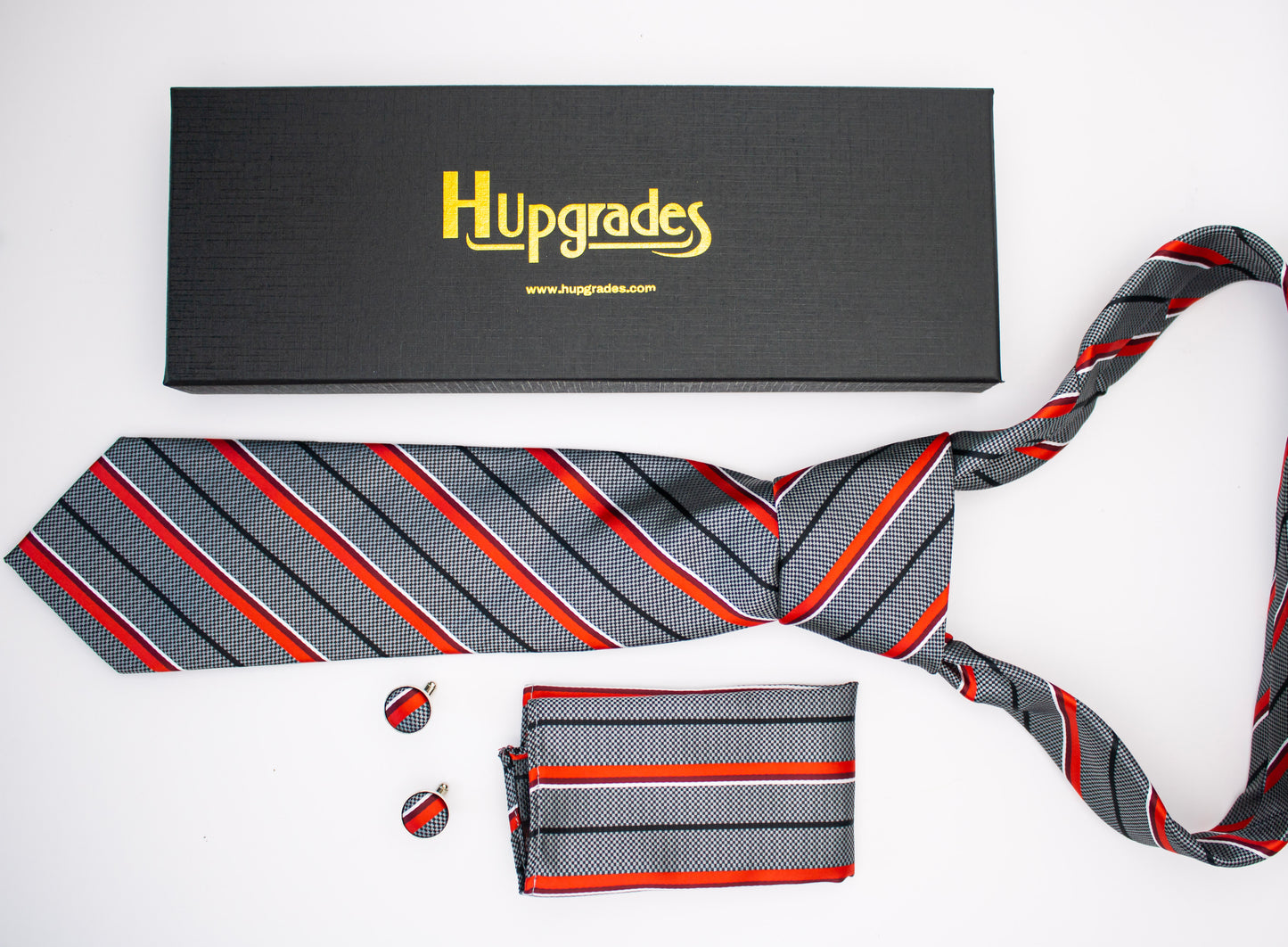 Hupgrades For You Necktie Pocket Square Cufflinks Set