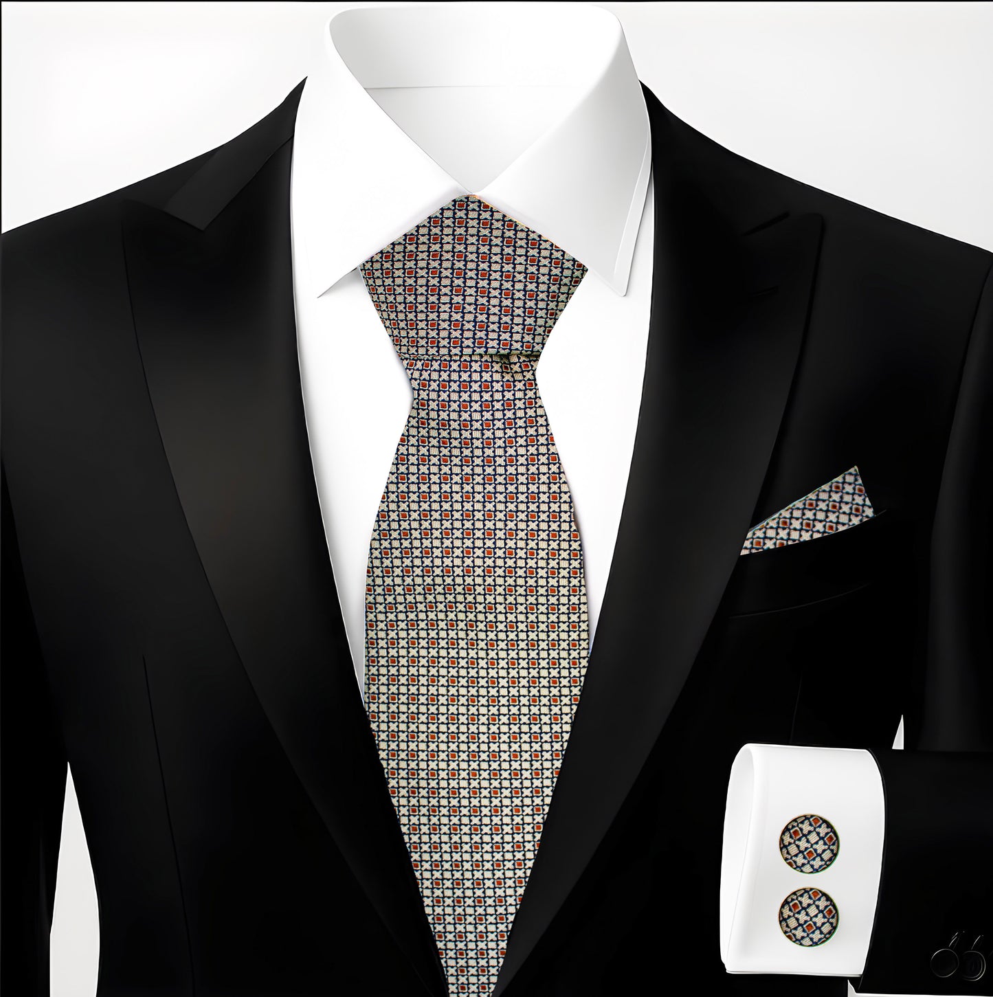 Hupgrades Baron Necktie Pocket Square Cufflinks Set