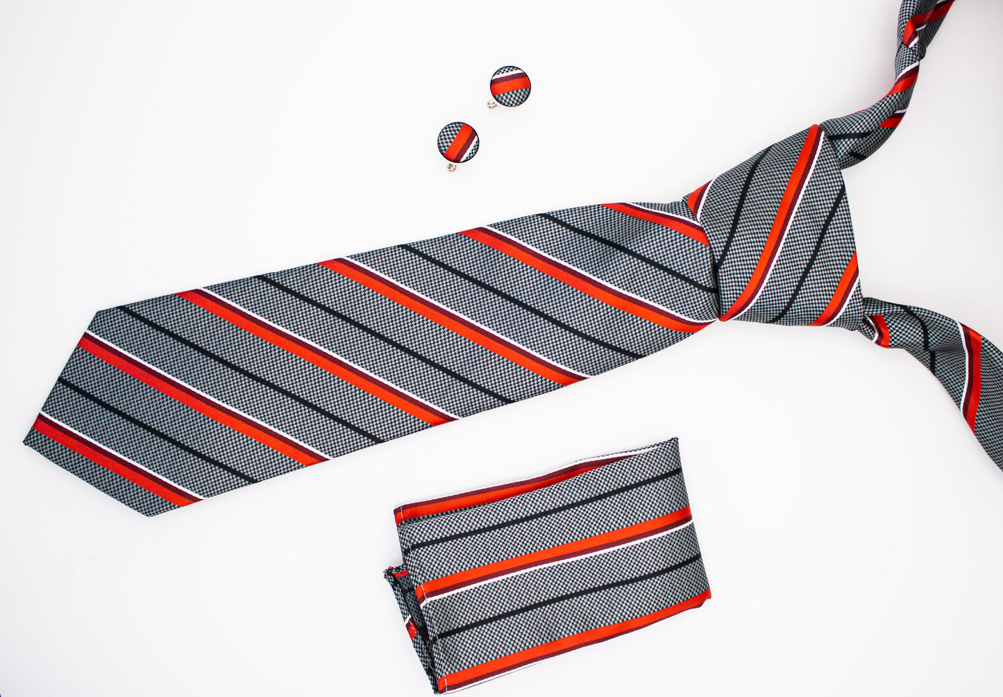 Hupgrades For You Necktie Pocket Square Cufflinks Set