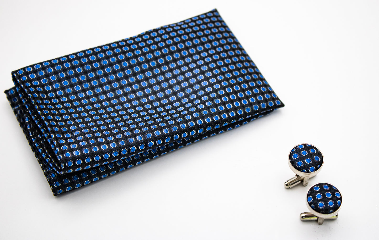 Hupgrades Storm Blue Necktie Pocket Square Cufflinks Set