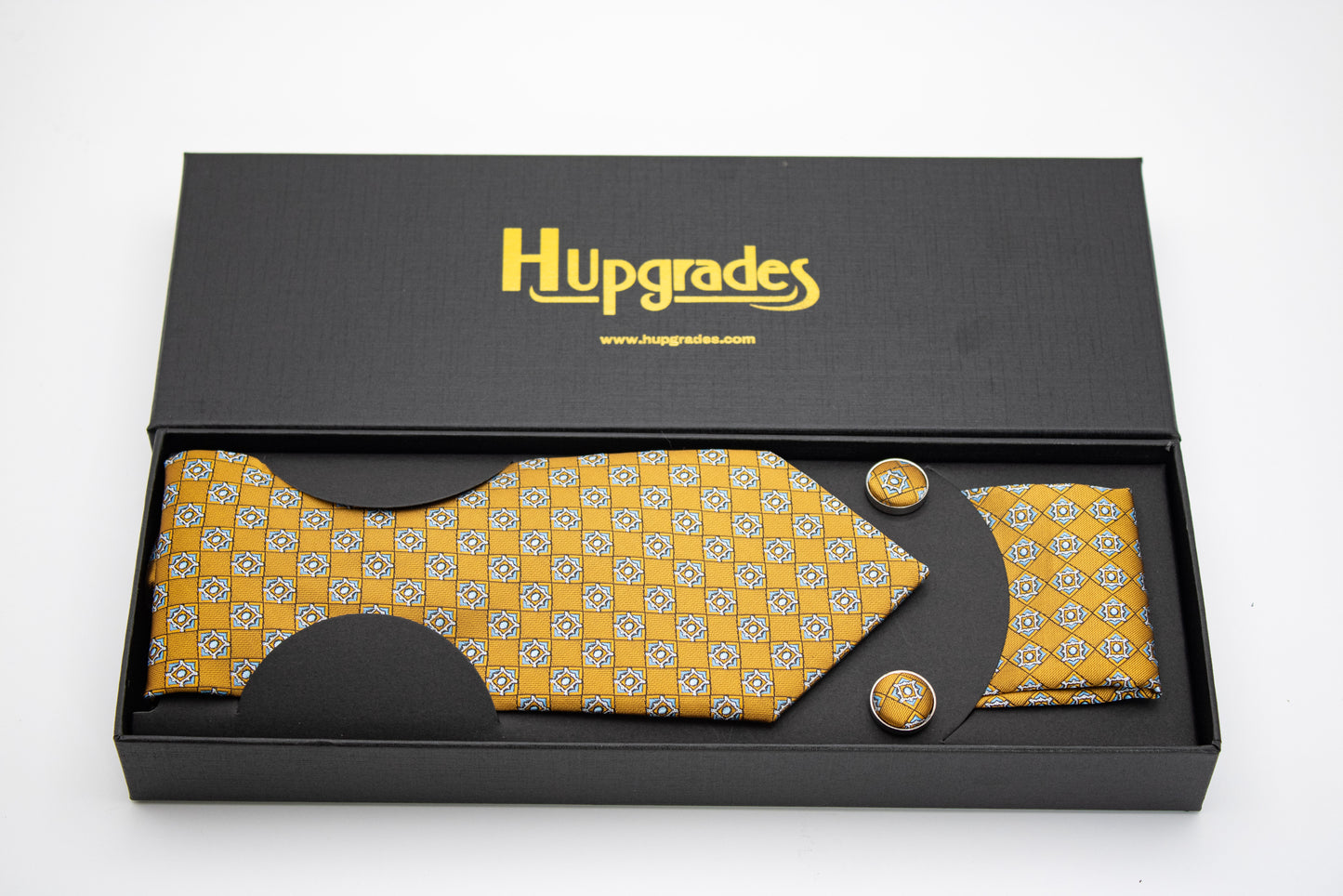 Hupgrades Oxford Necktie Pocket Square Cufflinks Set