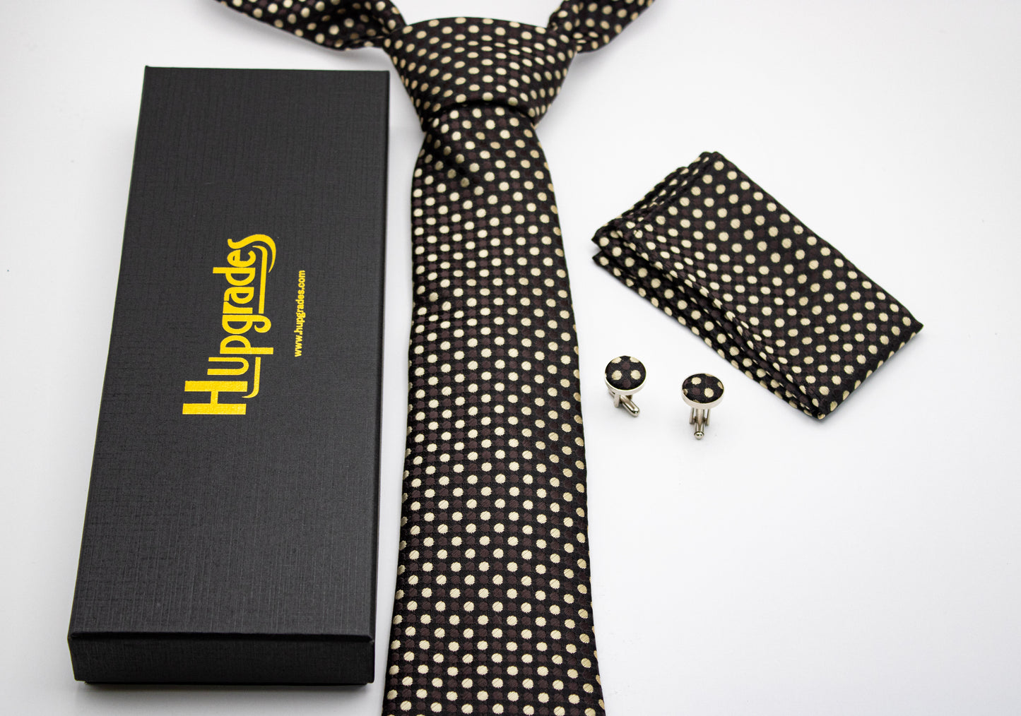 Hupgrades Twilight Necktie Pocket Square Cufflinks Set