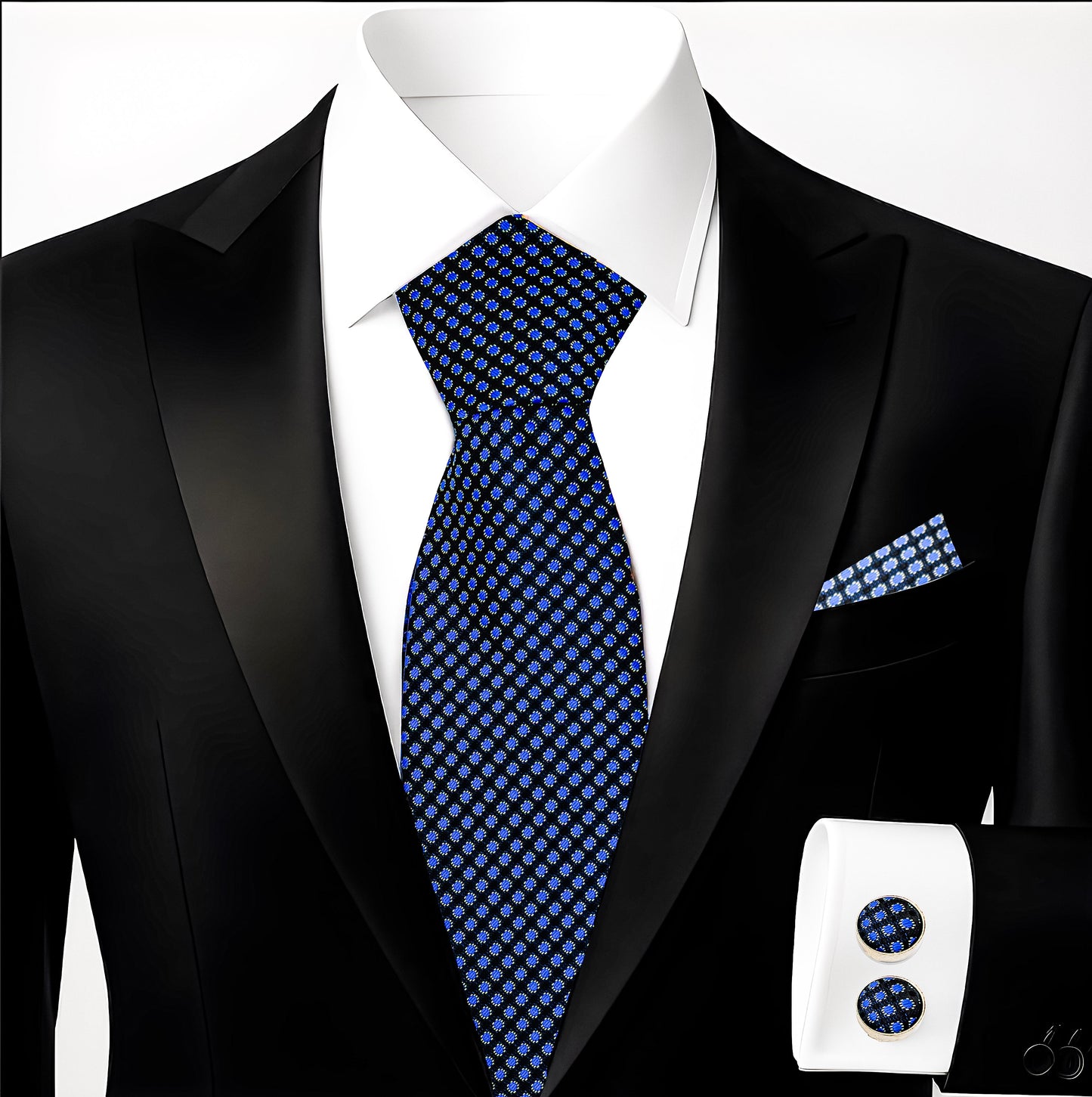 Hupgrades Storm Blue Necktie Pocket Square Cufflinks Set