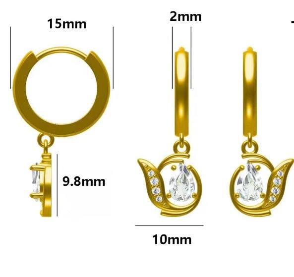 HUPGRADES Lotus Earrings – Luxury white gold-plated brass earrings with 0.6ct zirconia