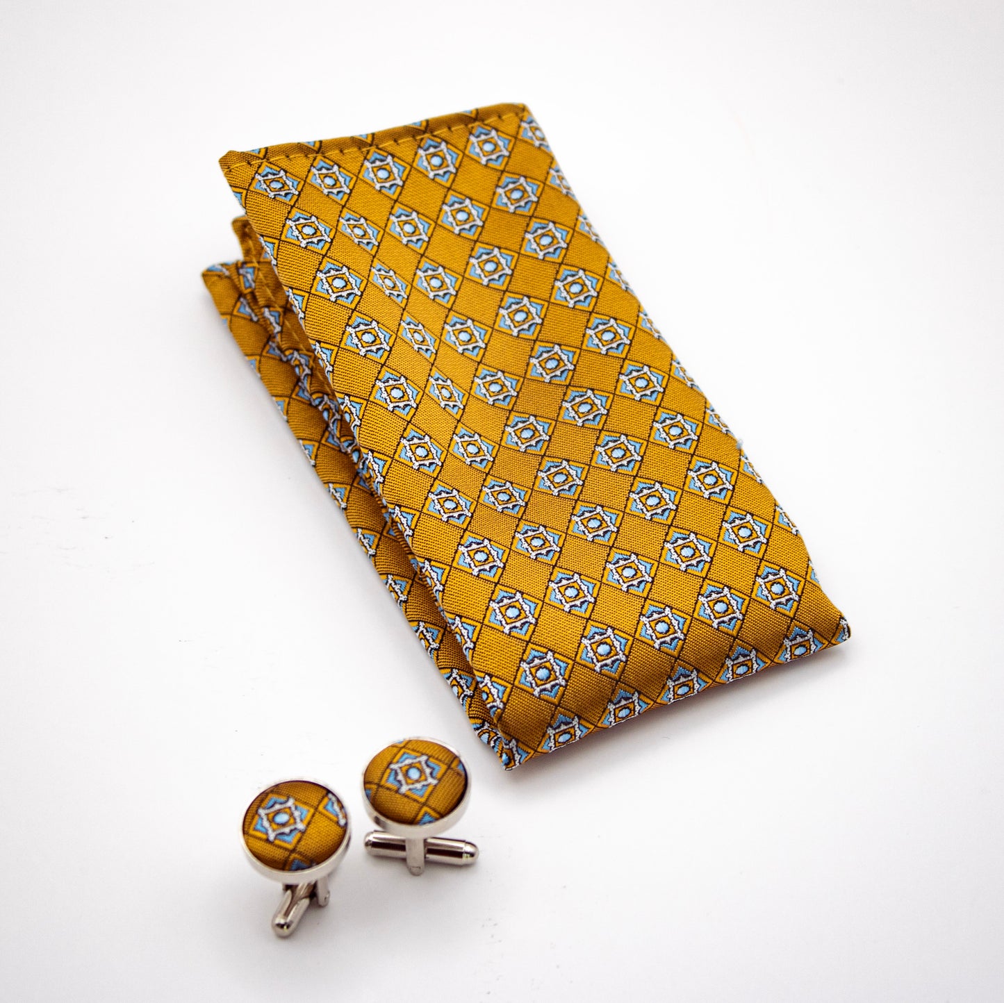 Hupgrades Oxford Necktie Pocket Square Cufflinks Set