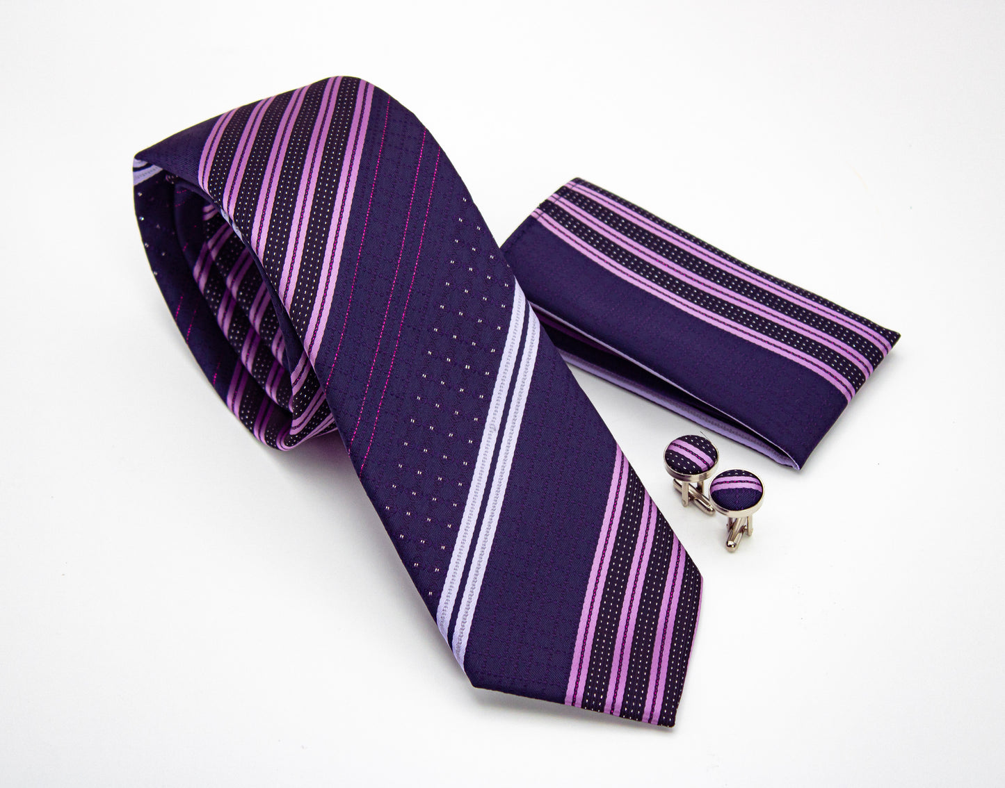 Hupgrades Noir Drift Necktie Pocket Square Cufflinks Set