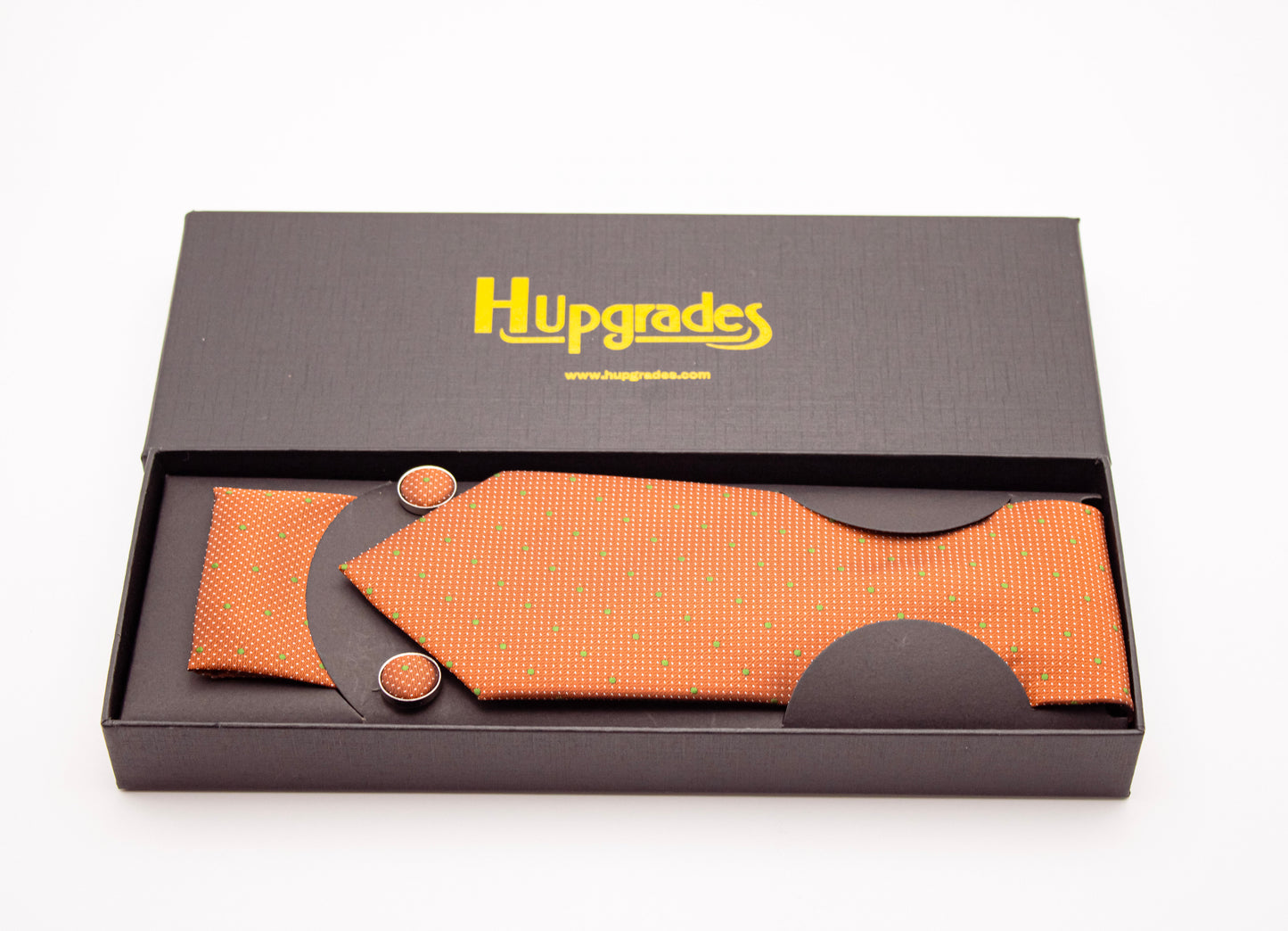 Hupgrades Crimson Drip Necktie Pocket Square Cufflinks Set