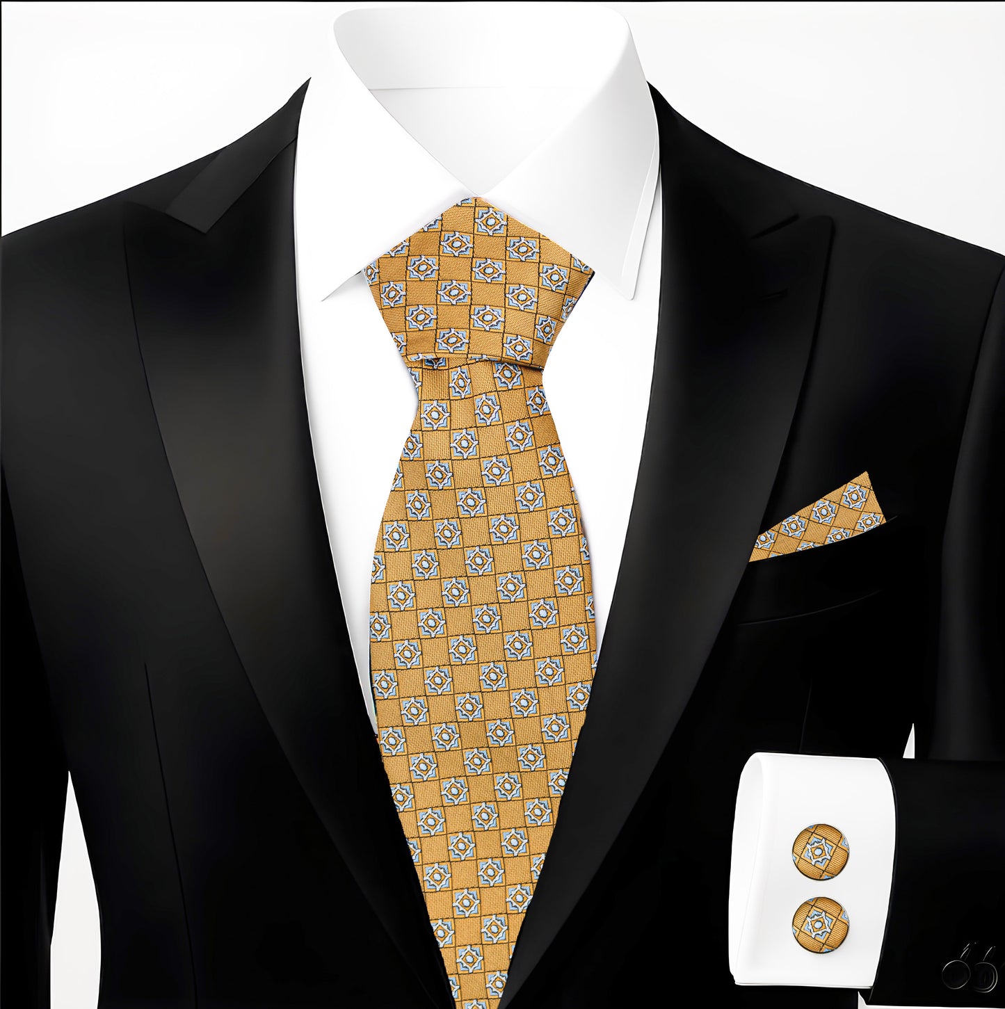 Hupgrades Oxford Necktie Pocket Square Cufflinks Set