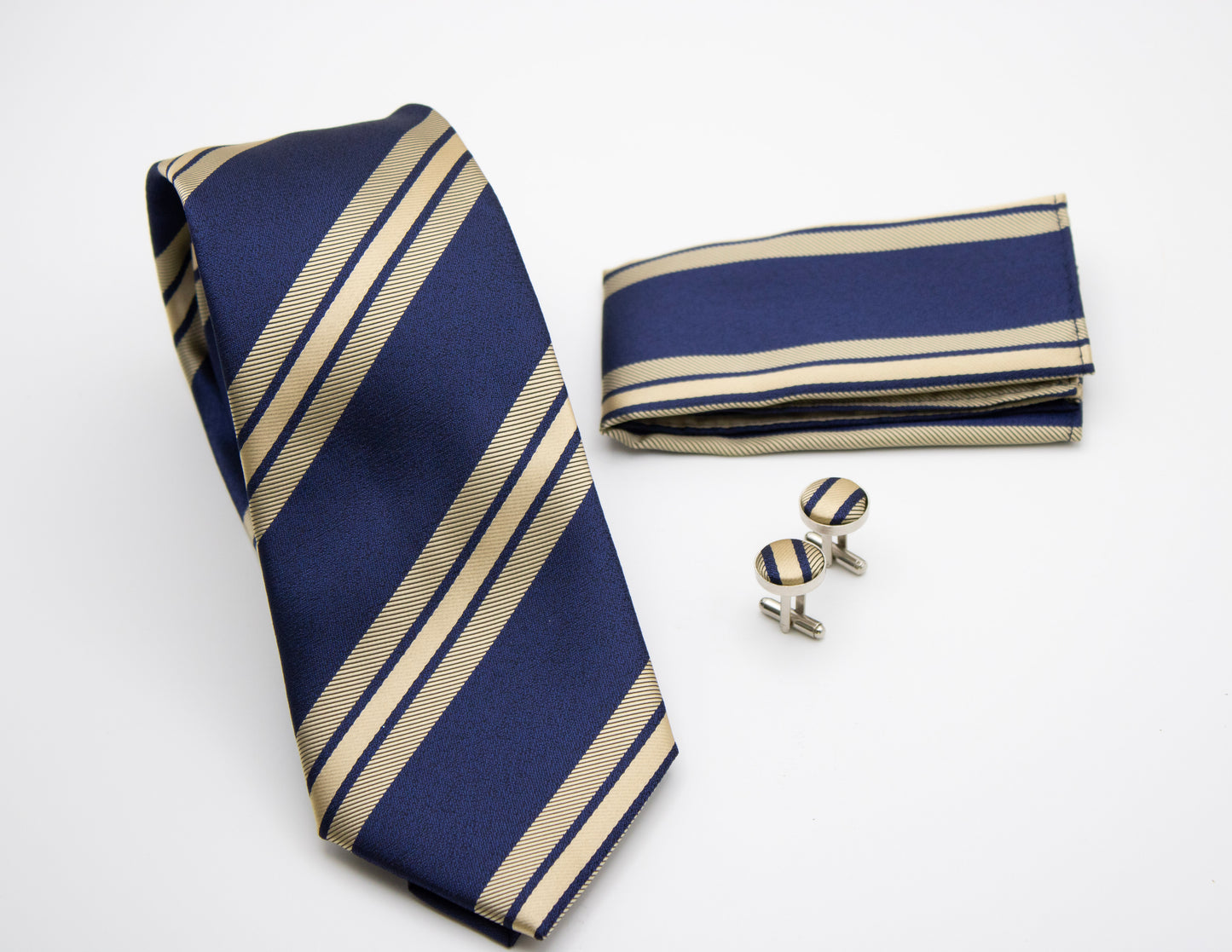 Hupgrades Ocean Thread Necktie Pocket Square Cufflinks Set