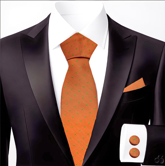 Hupgrades Crimson Drip Necktie Pocket Square Cufflinks Set