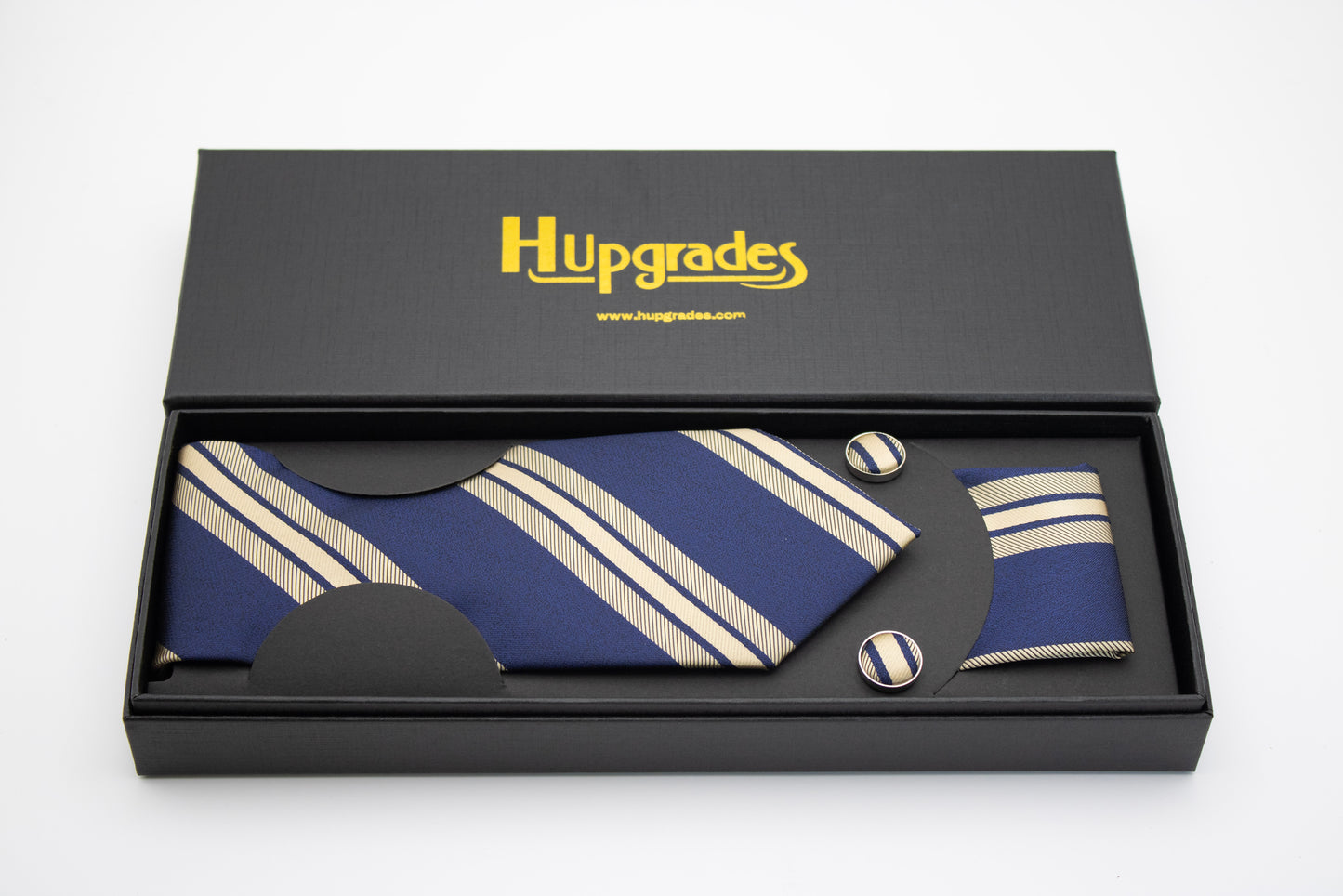 Hupgrades Ocean Thread Necktie Pocket Square Cufflinks Set