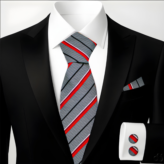 Hupgrades For You Necktie Pocket Square Cufflinks Set