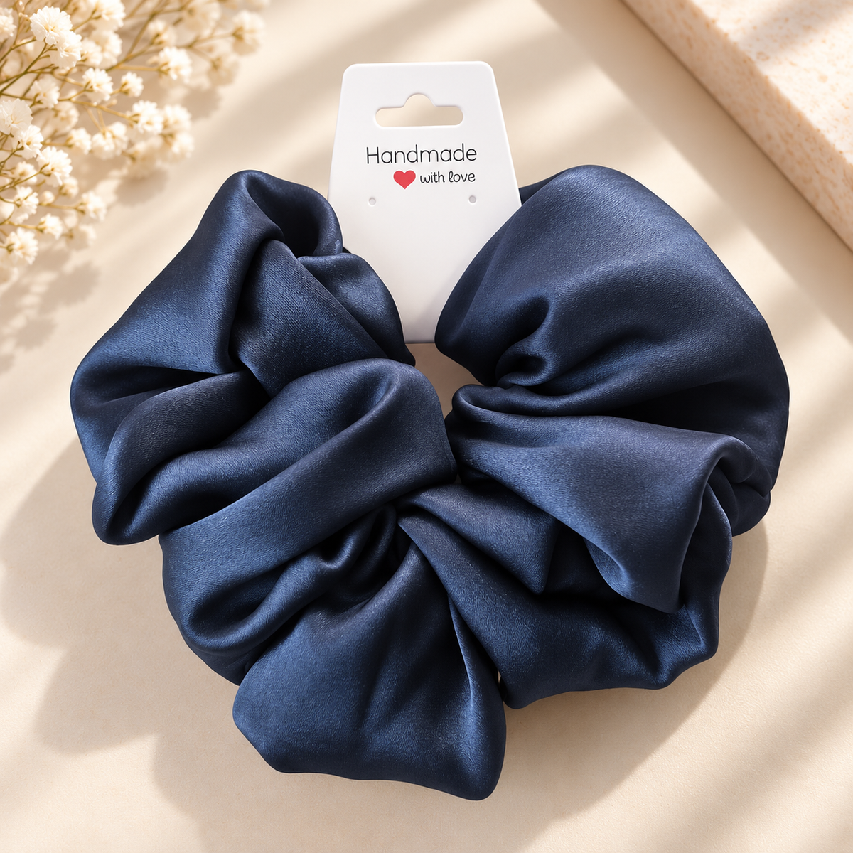 Handmade Satin Scrunchie – Oversized Statement Hair Scrunchie with Pearl Details | Elegant Hair Accessory
