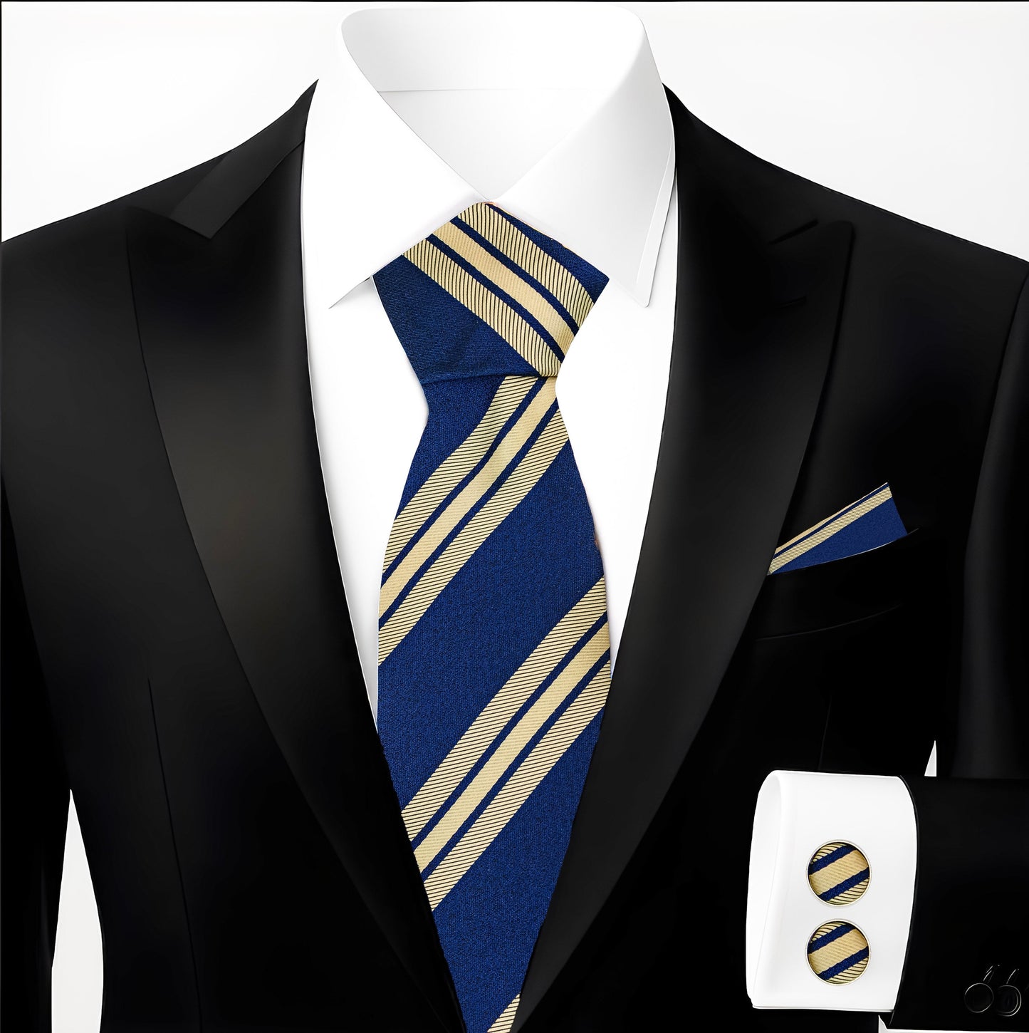 Hupgrades Ocean Thread Necktie Pocket Square Cufflinks Set