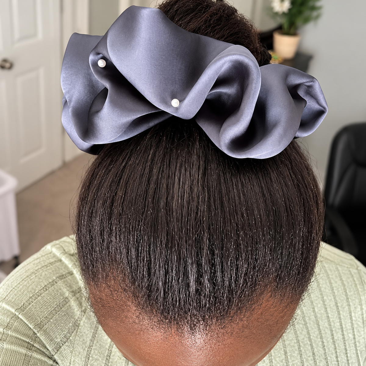 Handmade Satin Scrunchie – Oversized Statement Hair Scrunchie with Pearl Details | Elegant Hair Accessory