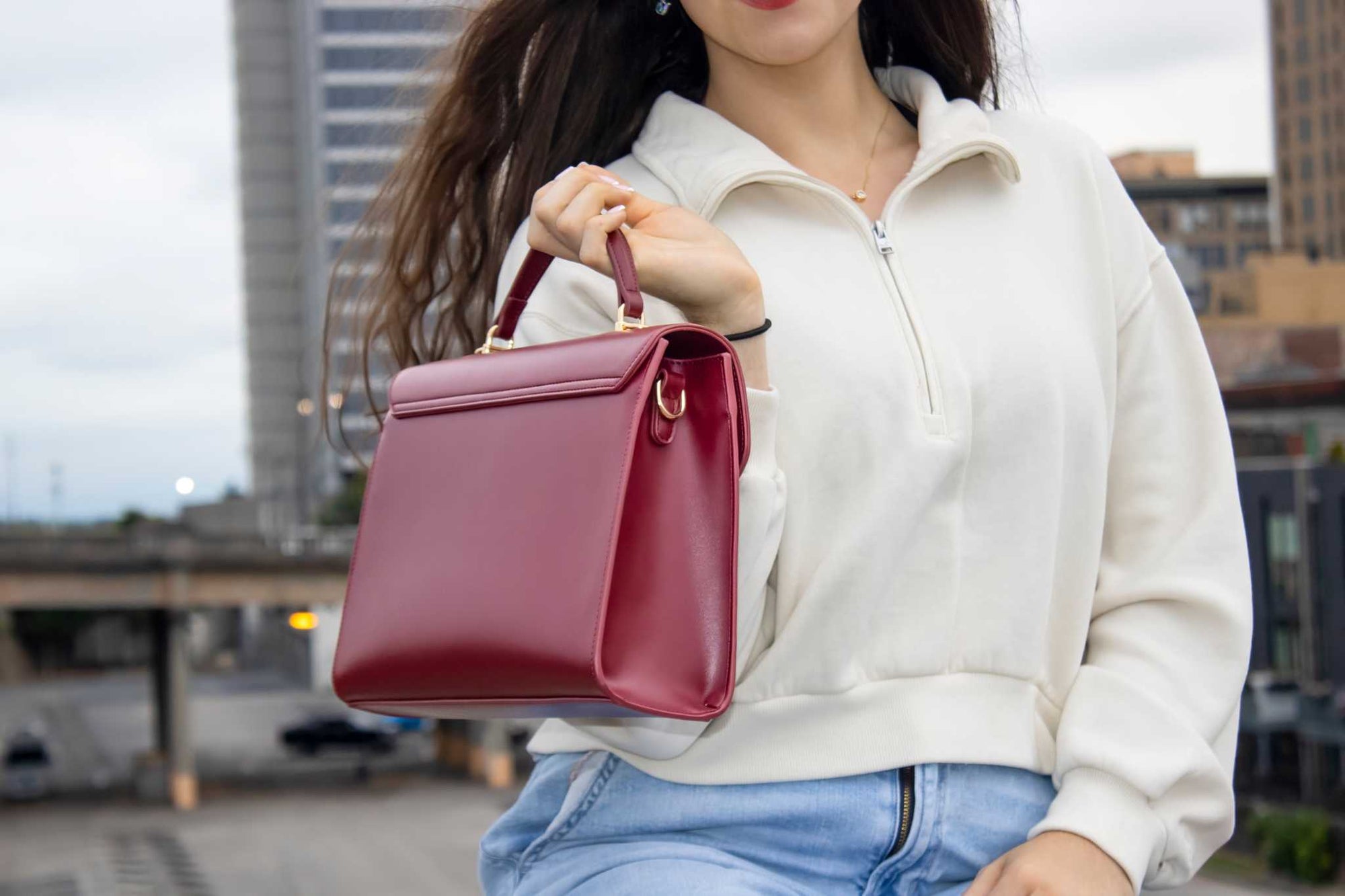 sling bag women - Adorn Handbag | Elegant Spacious Burgundy PU Leather