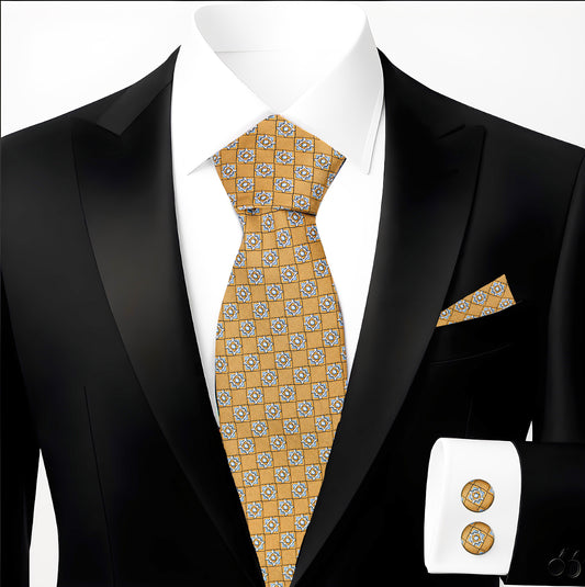 Hupgrades Oxford Necktie Pocket Square Cufflinks Set
